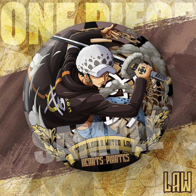 One Piece Luffy Tinplate Pin Roronoa Zoro อะนิเมะอุปกรณ์ต่อพ่วงเสื้อผ้ากระเป๋าเป้สะพายหลังรอบปุ่มเข็มกลัด Lapel ป้ายเครื่องประดับพัดลมของขวัญ