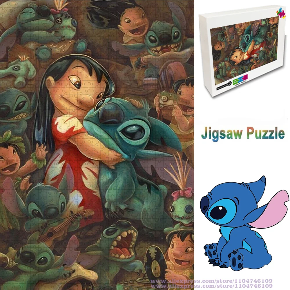 

Пазл Disney Anime Lilo & Stitch, 108/200/300/500/1000/1500 шт., интеллектуальные пазлы для детей, головоломки, украшение дома