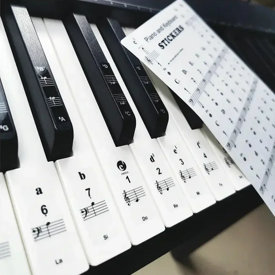 1 PC Piano Key Note Stickers, Large Bold Letters for 88/61/54 Keyboards, Removable Transparent Learning Labels for Beginners