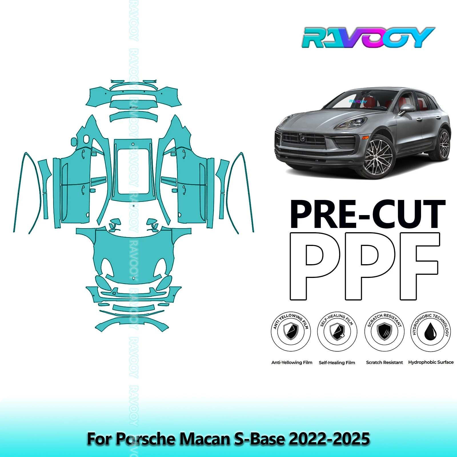 RAVOOY 8.5Mil Custom-Fit Precut TPU PPF Full Vehicle Clear Bra Stone Guard EU UK For Porsche Macan S-Base 2022-2025