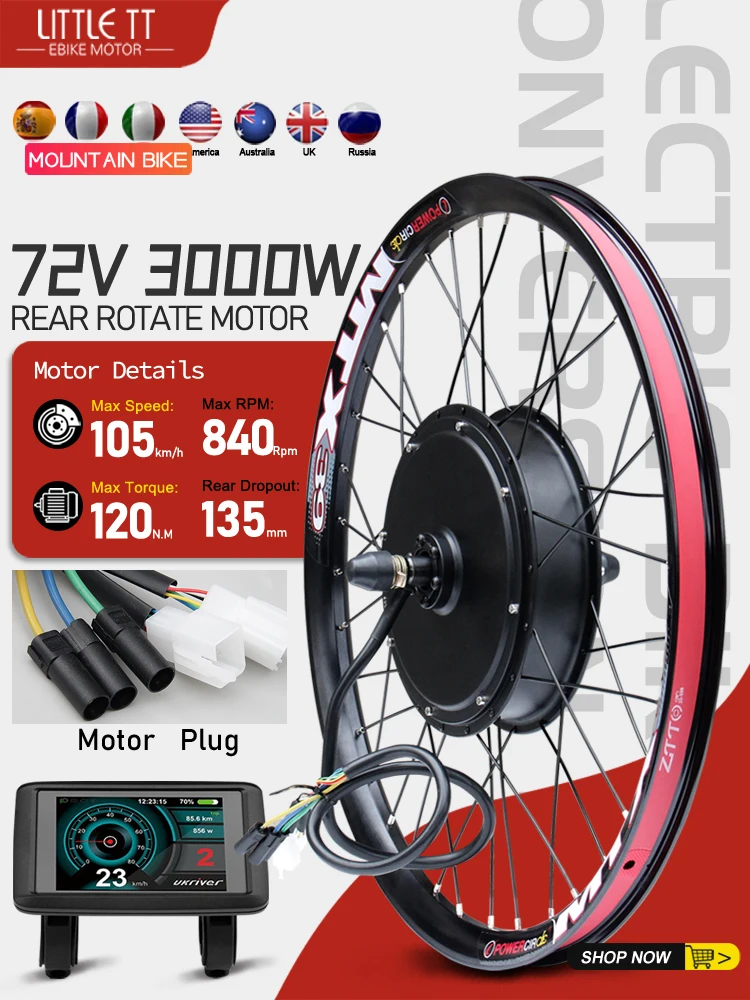 AliExpress LITTLE TT 72V 3000W MTX39 E-Bike Conversion Kit Brushelss Gearless Rear Wheel Hub Motor For Electric Bicycle Conversion Kit 26-29inch 700C