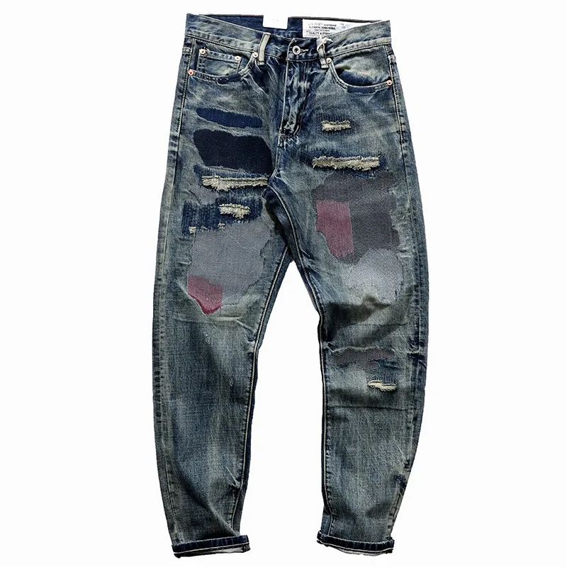 2023ss High Street Vintage Washed Hole Jeans Men Trousers Sweatpants Casual Streetwear Pants Techwear Men's Clothing Clothes