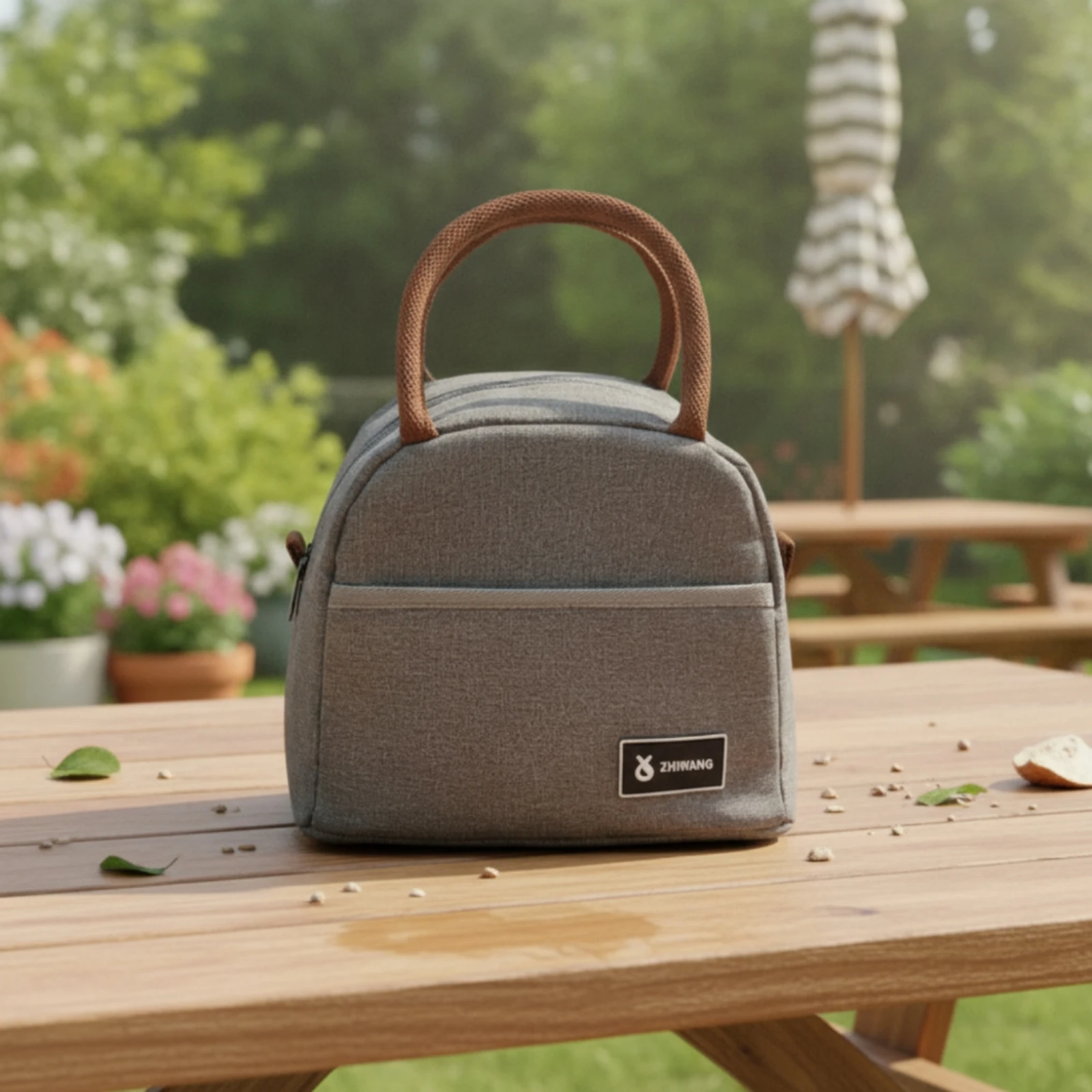 Insulated Lunch Tote Bag Gray Thermal Meal-prep Tasche with Front Pocket Portable Sac Isotherme for Office School Picnic