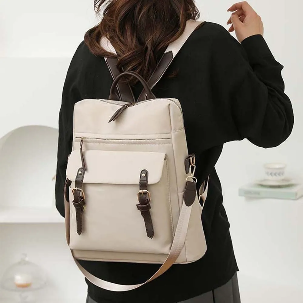

Elegant Soft Nylon Backpack Korean Style Multi-pockets Large Capacity School Bag Anti-splash Water Multi-purpose