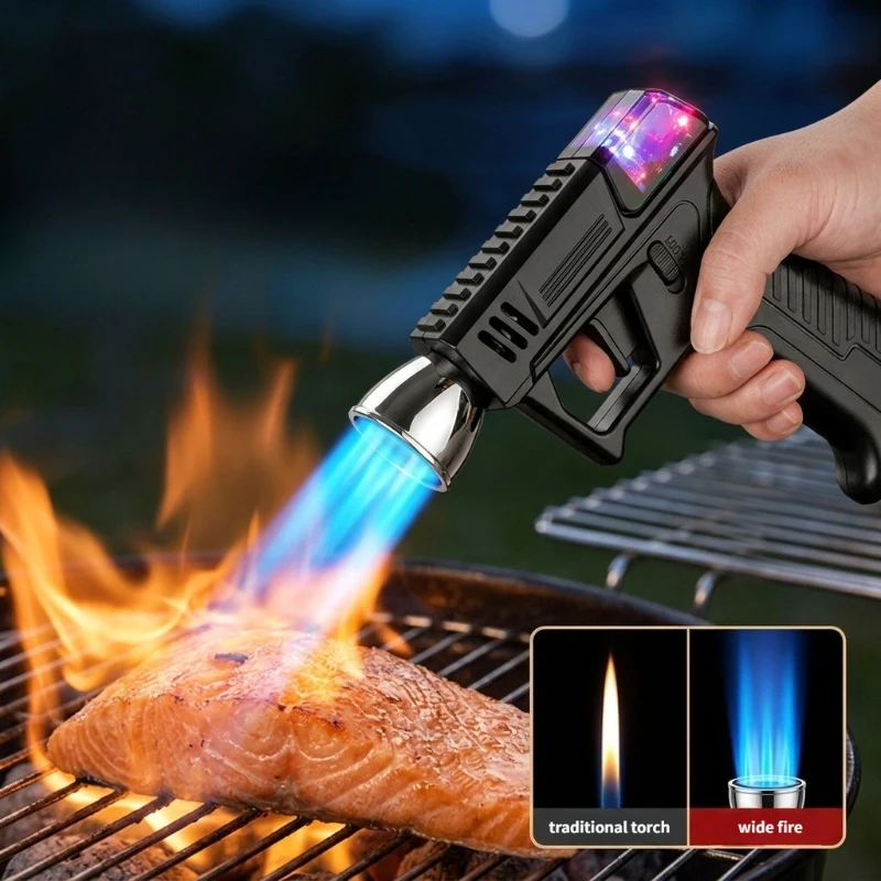 2026New Outdoor Colorful Light Charging Large Flame Spray Gun Lighter High Temperature Arc Boosting Expansion Cool Cigar Lighter