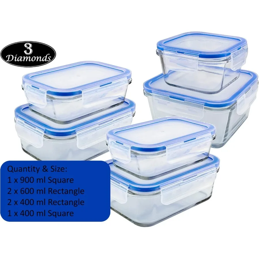 أغطية قفل خالية من مادة BPA - 6 عبوات، حاويات ممتازة لإعداد الوجبات، مقاومة للتسرب، محكمة الغلق، الميكروويف، الفرن، الفريزر، Di