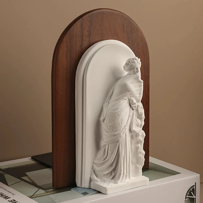 Walnut Wood Human Face Bookend French Style Book Stopper Unique Home Decor for Living Room Handcrafted Bust Sculpture for Study