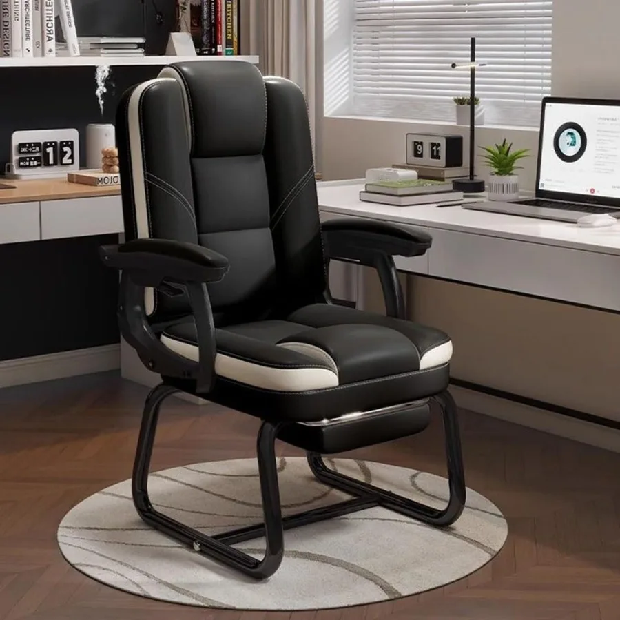 Ergonomic Home Office Chair, PU Leather, Black, Height Adjustable Seat and Footrest for Comfortable Work Rest