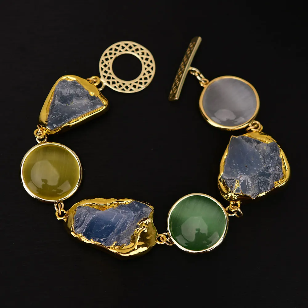 G-G الأزرق الطبيعي Iolite Cordierite حجر مزيج اللون القط العين عملة الخرز سوار