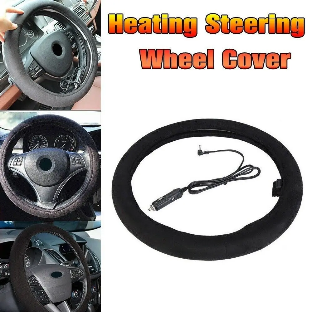 

38cm Car Steering Wheel Heater Cover Quick Warm Anti-Slip Electric Heating Steering Wheel Cover Universal 12V Winter Driving