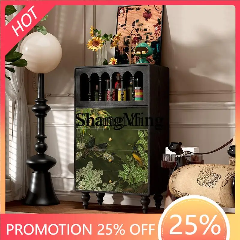 

CL style living room solid wood dining side bucket cabinet storage integrated sofa side cabinet