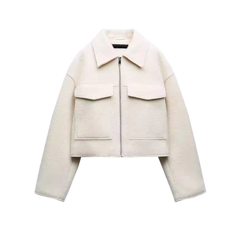 Printemps nouveau décontracté polyvalent ort perle Fce Jaet coupe ample trajet Sle fermeture à glissière fibre de Polyester longue Sve