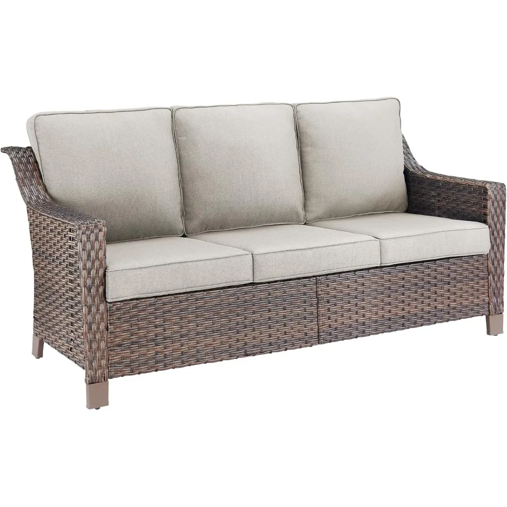 

Outdoor Wicker Sofa Patio Couch - Heavy Duty Outside Resin Rattan Lawn Sofas for Front Porch Balcony Backyard Yard Deck Apartmen