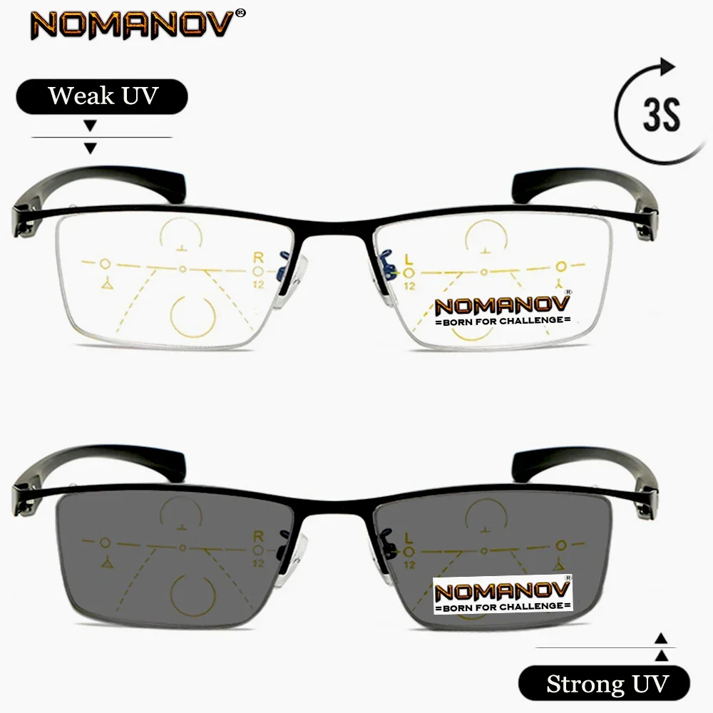 

NOMANOV Eyebrow Comfortable Business Photochromic Lenses Progressive Multifocus Reading Glasses Add 75 100 125 150 175 to 400