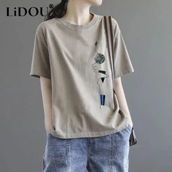 2022 Summer O Neck Fashion Print Loose Casual T-shirt Top Women Short Sleeve Simple All-match Tee Female Clothes Lady Pullovers