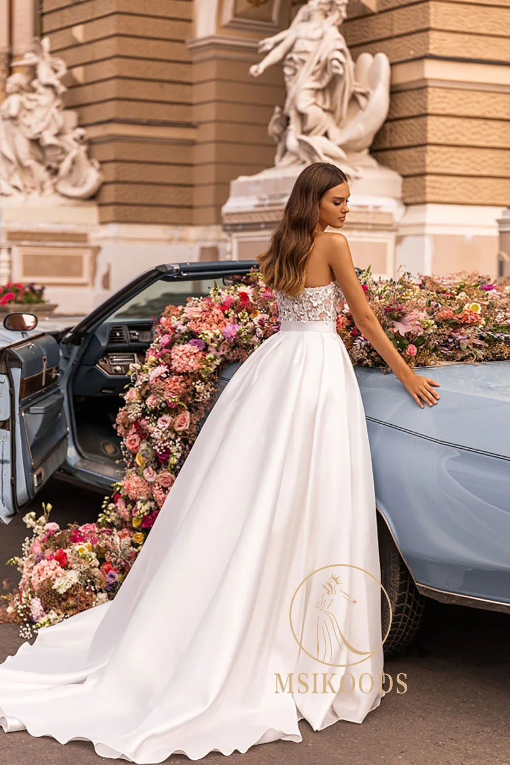 Msikoods A Line Abiti da sposa Donna Applicazioni in pizzo Senza spalline Abito da sposa da sposa 2025 Abito da sposa lungo Boho in raso personalizzato