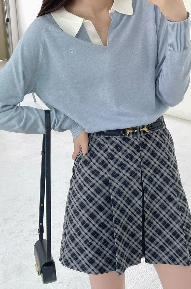 Jupe trapèze à carreaux Vintage pour femmes, Mini jupe plissée, Look Preppy mignon, coupe cintrée, Design à carreaux avec boucle en cuir contrastée