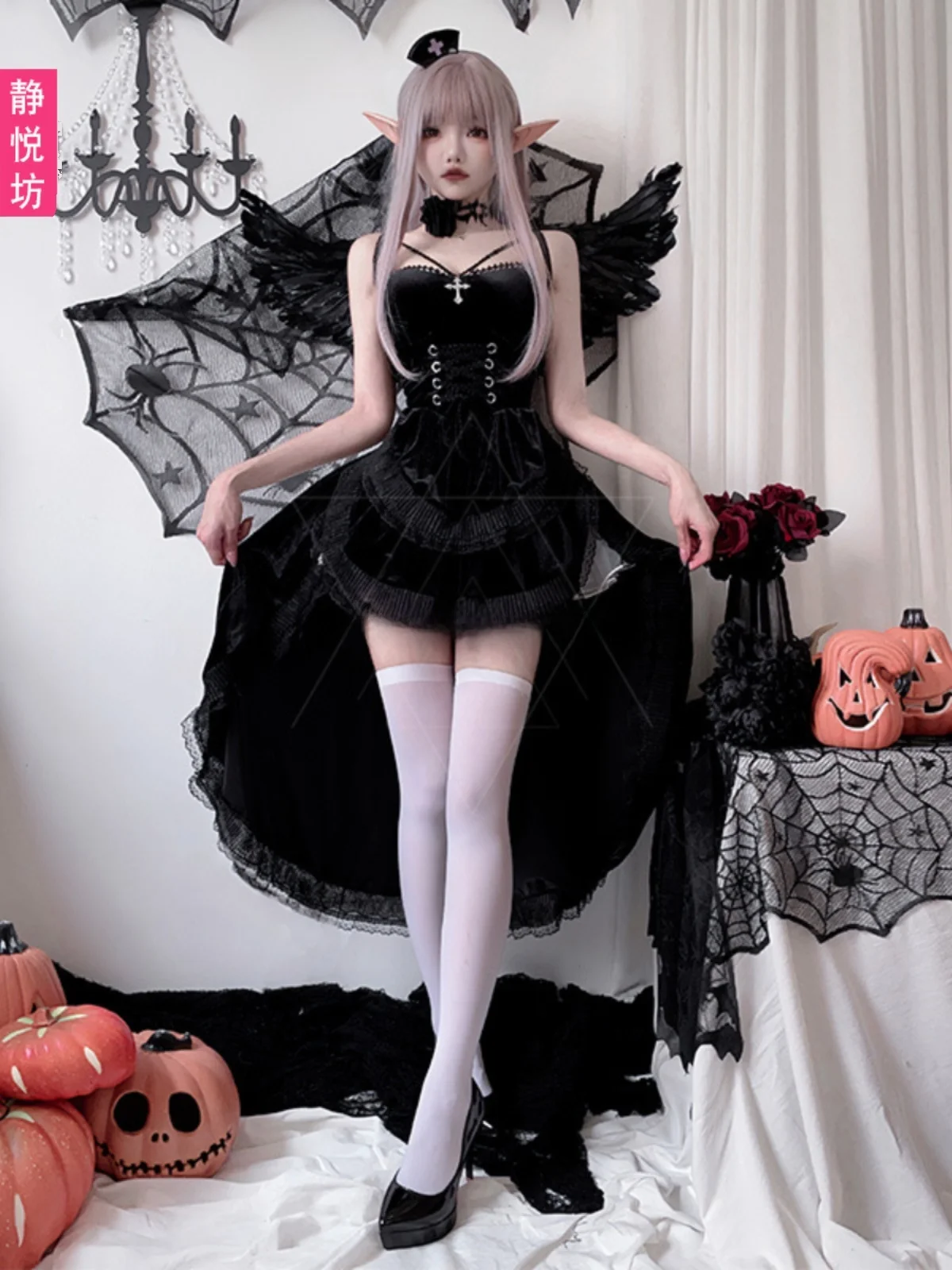 القوطية k Sle loween الكبار زي Bla Dr الذيل الساحرة العروس الزي المرأة Faion المرحلة زي