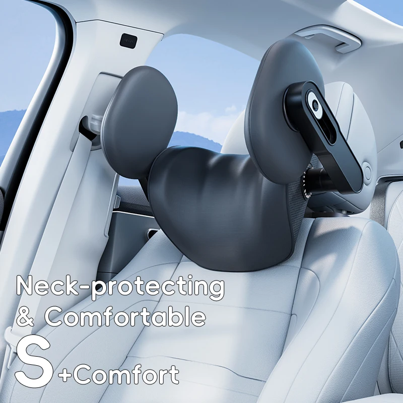 

3-in-1 Car Headrest & Neck Support Pillow with Side Bolster - Thick Memory Foam, 6-Way Adjustable Headrest & Neck Support, Auto-