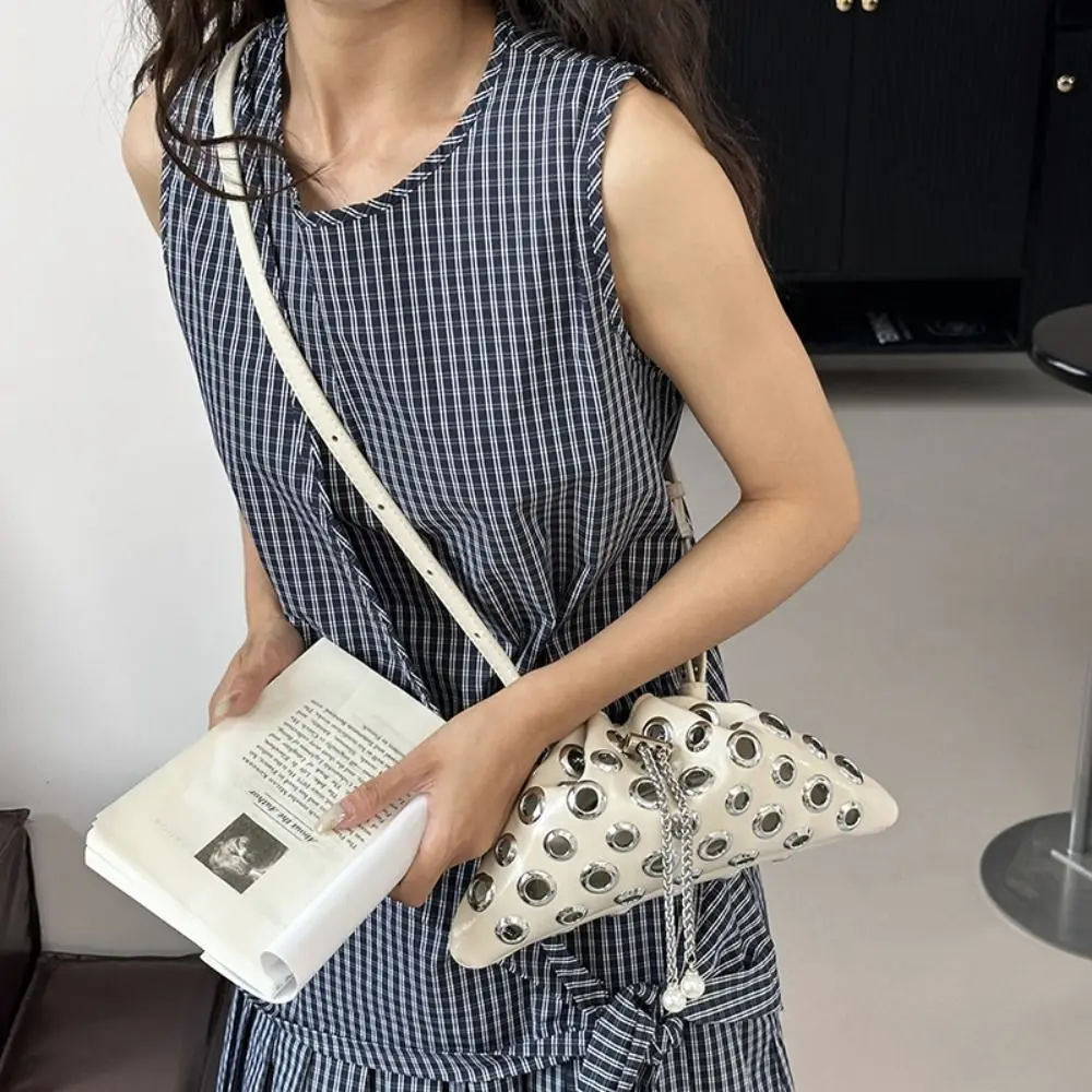 

Trendy Metal Stud Rivet Shoulder Bag Hollow Spicy Girl Y2k Underarm Bag Handbag Sweet Cool Drawstring Crossbody Bag Daily