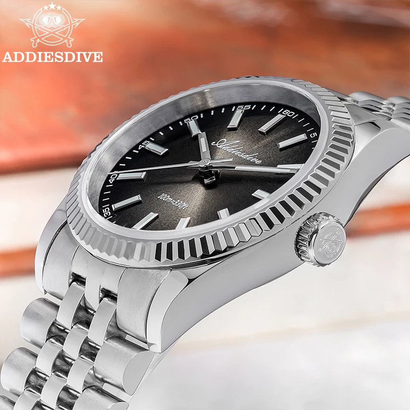 ADDIESDIVE 36mm Men Watch AD2073 BGW9 Luminous Jubilee Strap 10Bar Waterproof Sapphire Glass VH31 Movement Quartz Watches Reloj