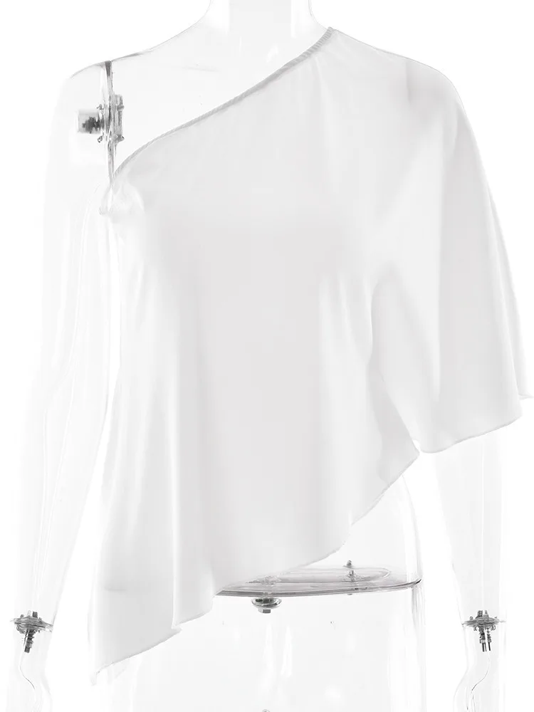 อาร์ติแคทแฟชั่นครึ่งแขนไม่สมมาตรปิดไหล่ซาตินเสื้อยืดผู้หญิงเซ็กซี่ Backless Slim Fit หญิงฤดูใบไม้ร่วงใหม่ 2025