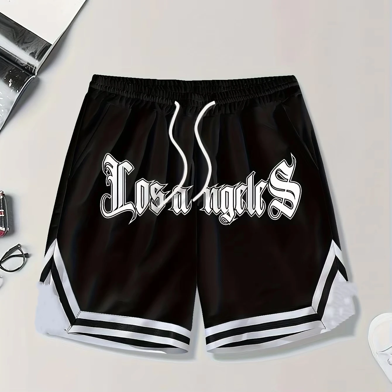 

2026 New Los Angeles Gothic Script Retro Basketball Shorts Men Quick Drying Shorts Are Suitable For