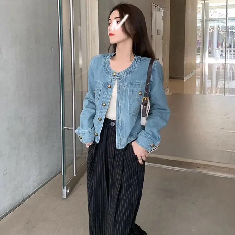 

Women's 2025 Spring Autumn New Loose Short Round Neck Denim Jacket High Quality Youthful Versatile Simple Everyday Blazer