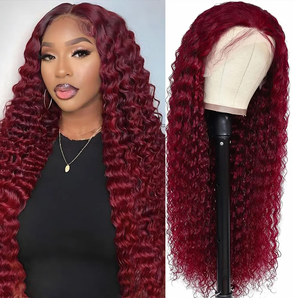 36 Inch Deep Wave 99J Burgundy 13x6 Lace Frontal Wig Human Hair 200 Density HD Lace Front Wigs Brazilian Hair for Women