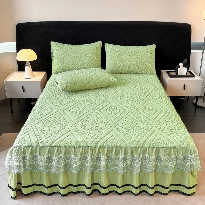 

1pc Winter Warm Bed Skirt with Elastic Band Single/Queen/King Mattress Cover Thick Coral Fleece Fluffy Fitted Bed Skirt for Bed
