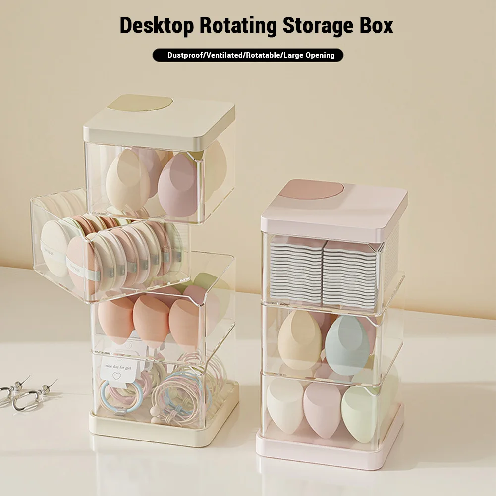 

Clear Powder Puff Container Multi-layer Rotating Showcase Storage Organizer Puff Box Necklace Bracelet Earrings Holder Tray