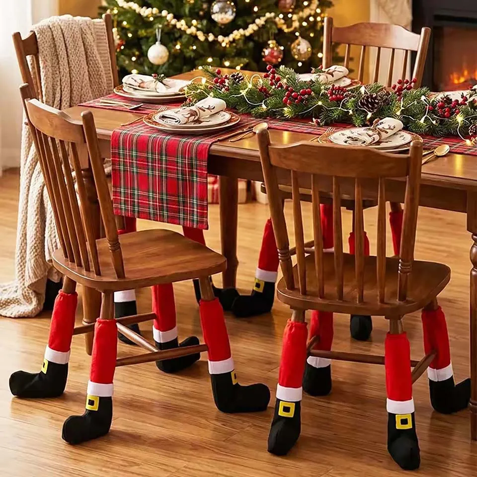 1/2/4pcs Christmas Decorations Xmas Table Foot Socks Table Feet Protector Dining Chair Cover Christmas Party Home Decoration ﻿