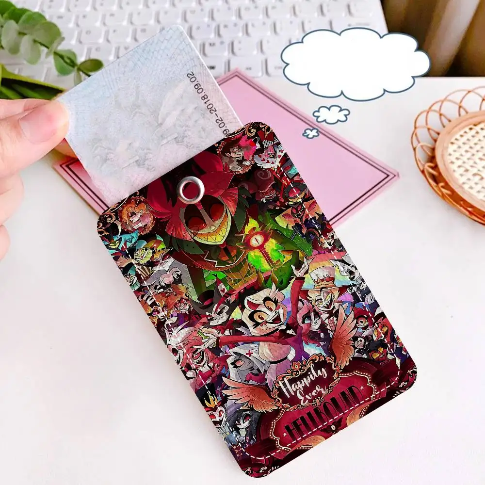 الكرتون H-Hazbin H-Hotels مستطيل حافظة بطاقات الهوية المفاتيح الوصول حافظة للبطاقات مفتاح العلامة حلقة حامل بطاقة جلدية حلقة رئيسية الوصول #4