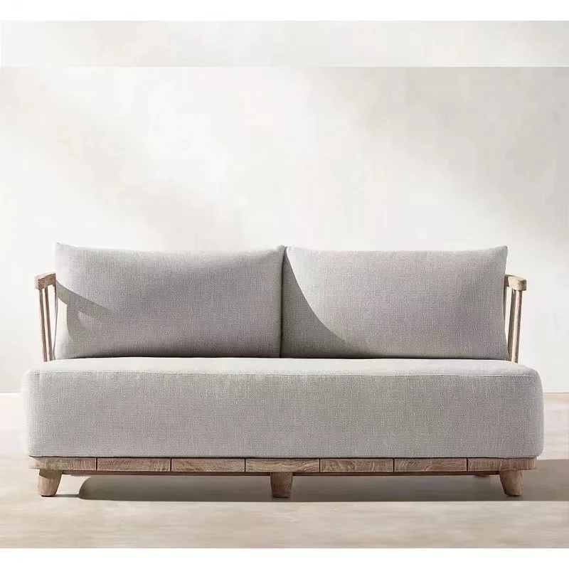 

Factory Hot Selling Outdoor Modern Leisure Sofa Garden Villa Hotel Solid Wood Double Terrace Teak Sofa