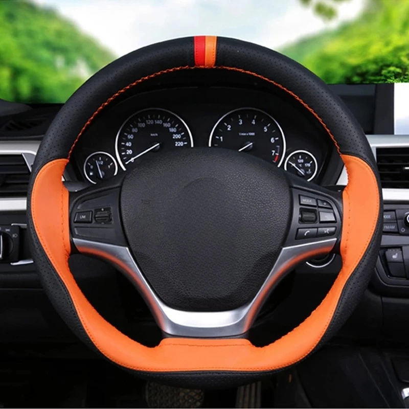 Anti-slip Fiber Leather DIY 38cm Car Steering Wheel Cover Case With Needles And Thread Automobile Interior Accessory Universal