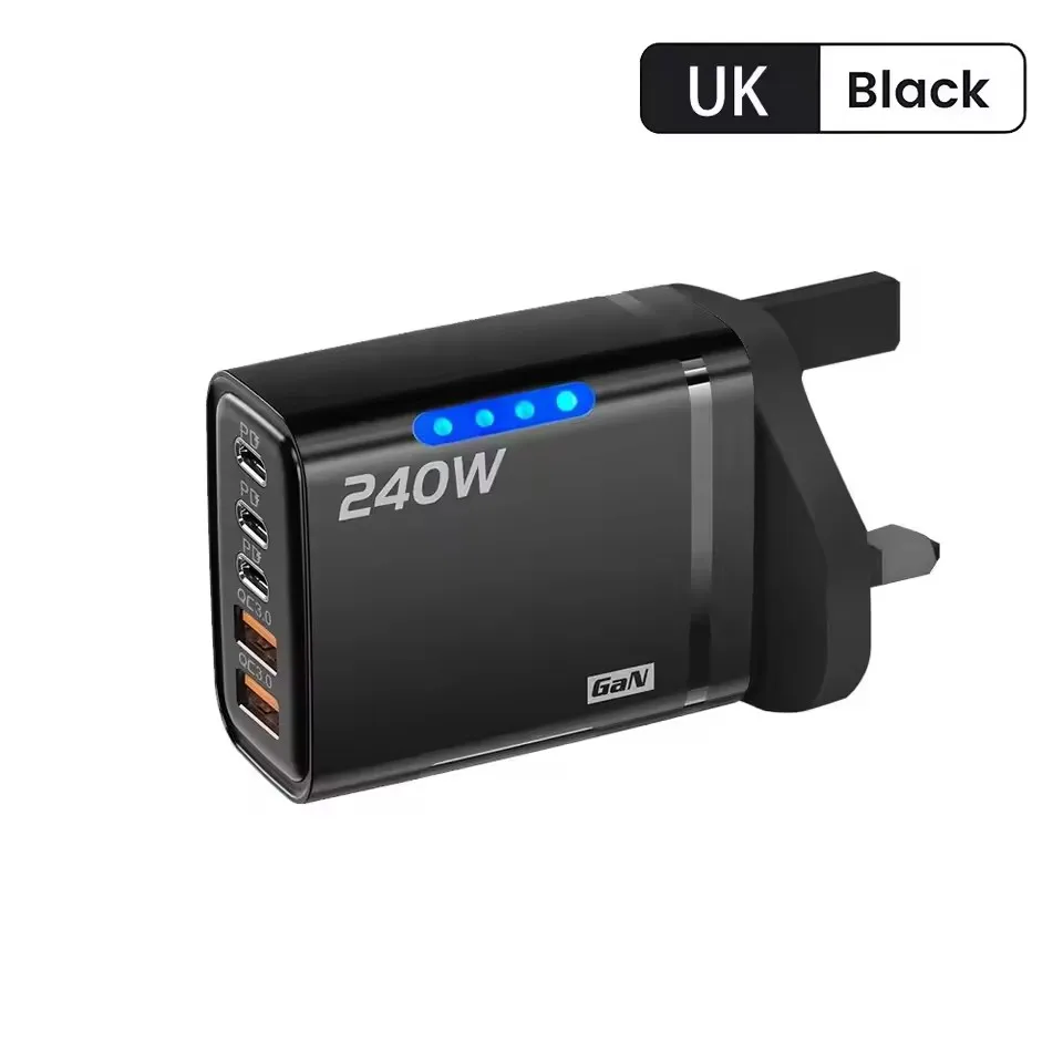 240w Gan Fast Charger With Led Light 5 In 1 2usb+3type-C Multi Port Phone Charger For Iphone15-17Series Samsung Huawei Xiaomi 15 image 3
