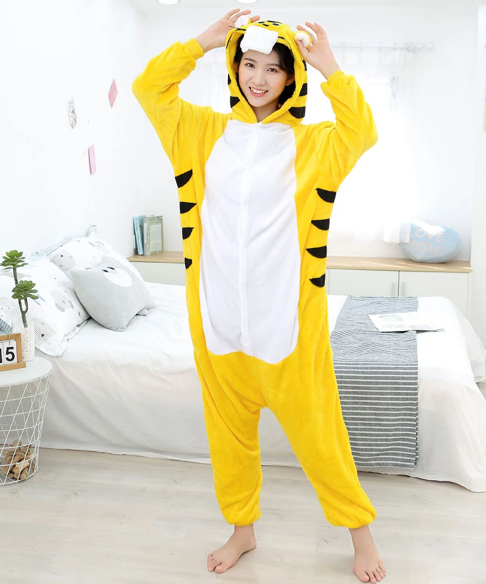 Tiger Cartoon Animal Onesie Pijama Set para crianças, pijamas de flanela quente, Halloween Cosplay Traje, inverno, 1 pc