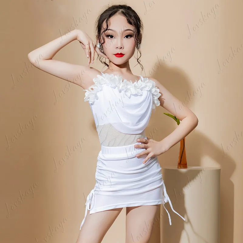 

Летний костюм для латинских танцев для девочек, высококачественный наряд для выступлений для детей, костюм для латинских танцев с лямкой на шее