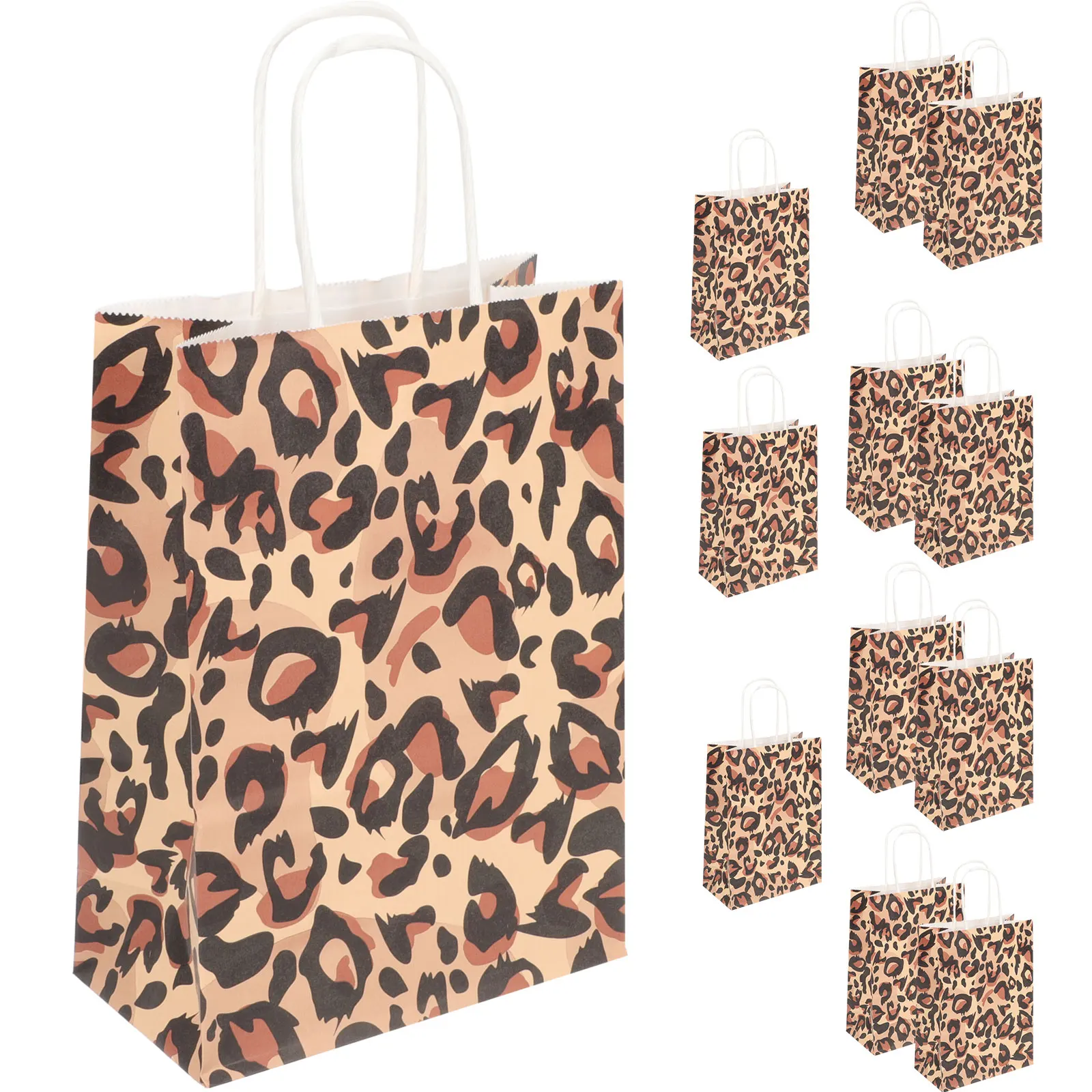 

12pcs Kraft Paper Shopping Bags Gift Tote Party Favor Merchandise Animal Print Candy Storage Present Wrapping Container