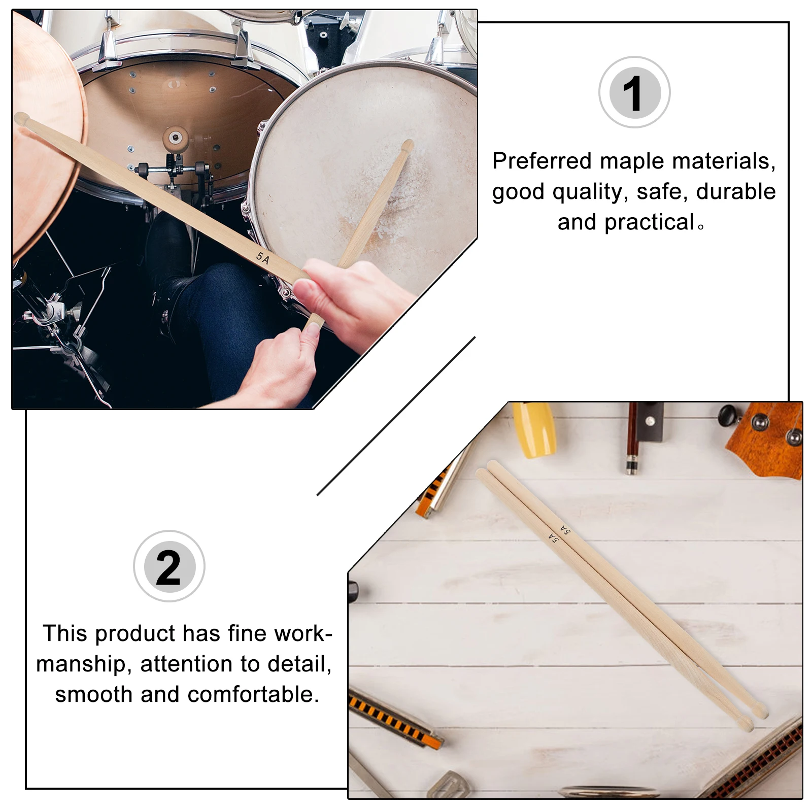 

Maple Drum Sticks Wood Drumsticks Durable Kids Musical Instruments Smooth Professional Practical Long Term Use