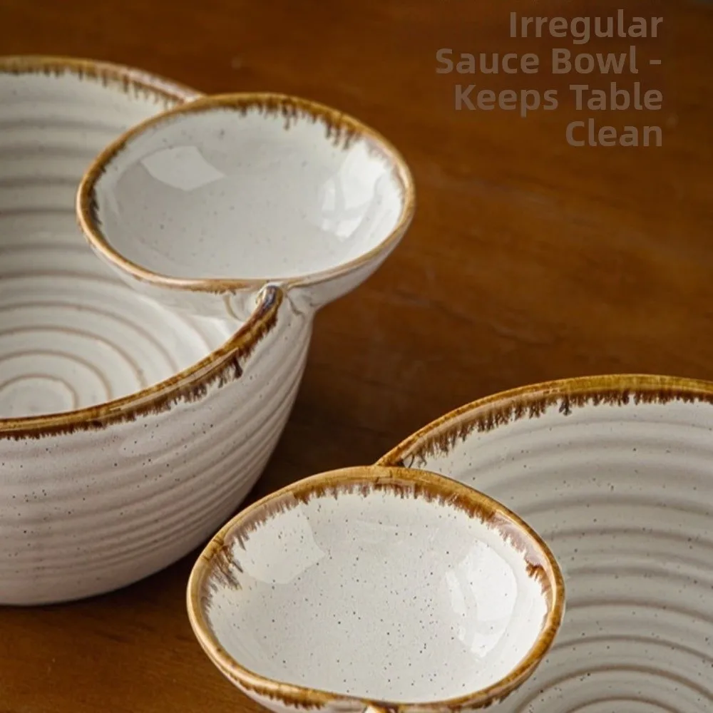 Japanese Style Single Ear Dipping Bowl Vintage Ceramic Dumpling Plate Creative Compartment Divided Snack Bowl Home Dining