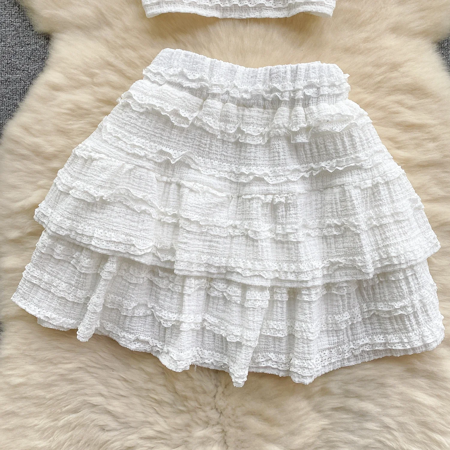 Sweet Ruched Two Pieces Sets V Neck Strap Crop Tops+Short Pleated Skirt Women Korean Style Chic Summer Beachwear Suits