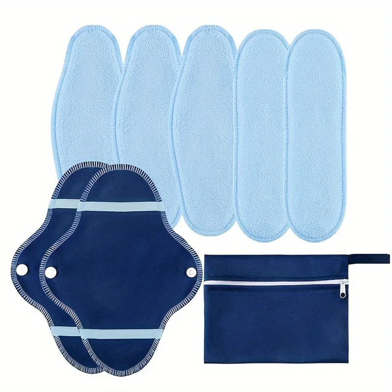 

Высокопоглощающие 8 шт. многоразовые гигиенические прокладки — синий флис, моющиеся прокладки для прокладок с сумкой для хранения