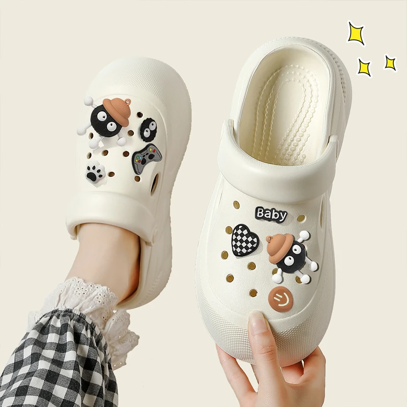 

BASATU Men Women Clogs Sandals Couples Garden Shoes Summer Slides Black White EVA Outside Beach Shoes
