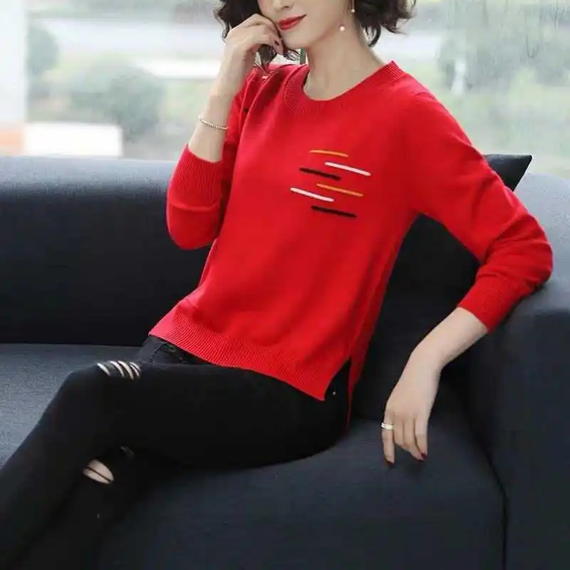 UHYTGF O-neck y2k Knit Sweater Women Jumper 2024 Spring Autumn Basic Warm Clothes Female Pull Knitted Pullover Sweater Women's