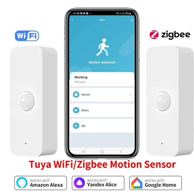 Tuya WiFi Zigbee PIR Motion Sensor Smart Home Human Body Infrared Detector with APP Remote Control Works with SmartLife Alexa