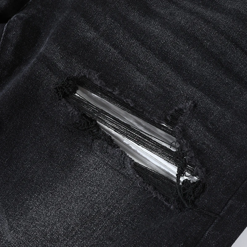 

Street Designer Fashion Men Jeans High Quality Retro Black Gray Stretch Slim Patched Ripped Jeans Men Brand Hip Hop Denim Pants