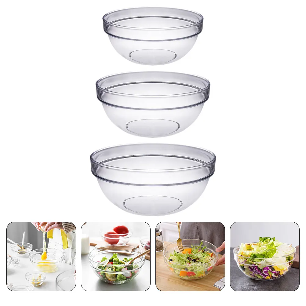 

3pcs Bowl Set Transparent 4 3 2 Food Container Fruit Tray Easy Clean Salad Holder Home Restaurant Kitchen Bar Use