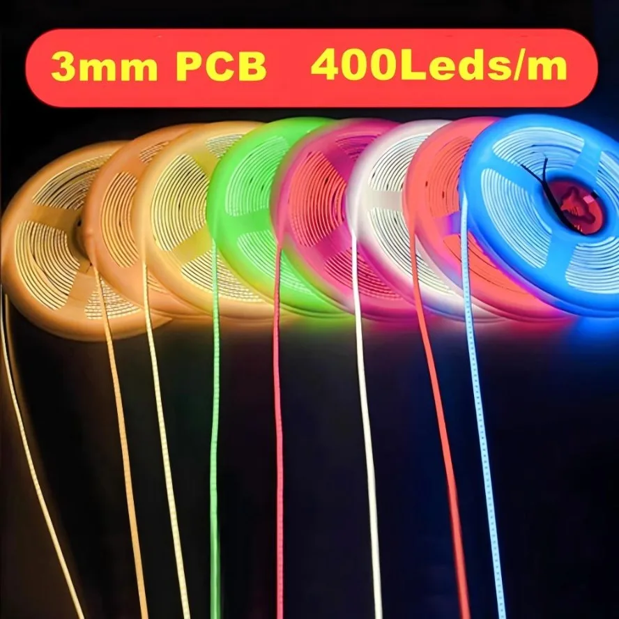 3MM Ultra Thin COB LED Strip 5V Colorful Dimmable 3000K 4000K 6000K High Density Flexible Light 400LEDs for DIY Home Decor Lamp