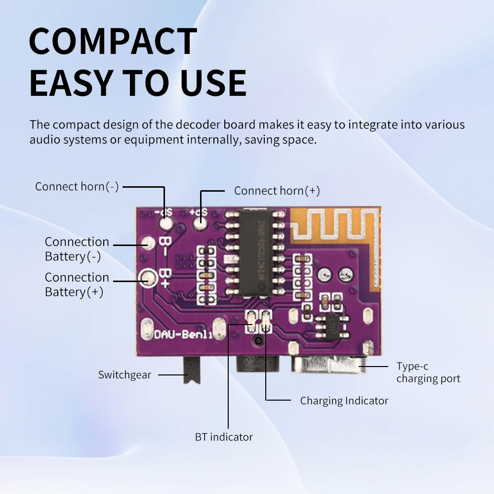 DC3.5V-5V 5W Mono Audio Amplifier Bluetooth Decoder Board Supports TWS Pair TYPE-C Interface Electronic Component Kit